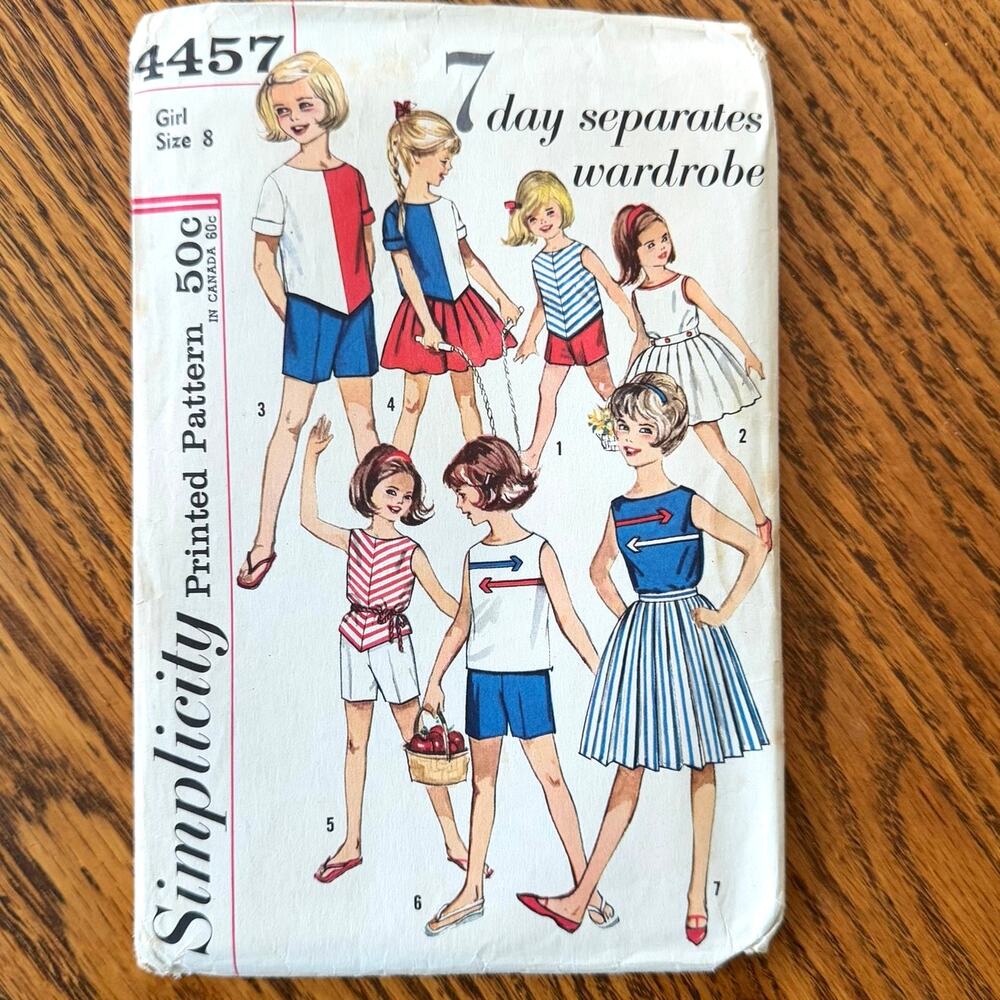 Vintage 1960s Simplicity 4457 Sewing Pattern Size 8 Girls Top & Skirt Set
